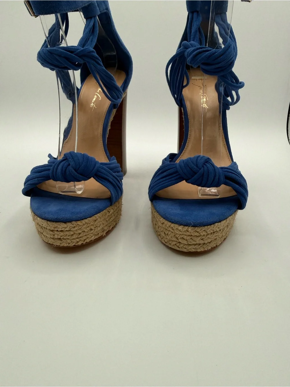 VC John Camuto Nyla Blue Suede Knotted Platform Espadrille Block Heel Sandal 7.5